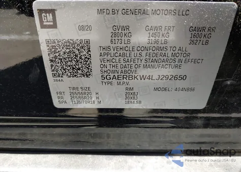 2020 Buick Enclave Fwd Essence z USA, uszkodzony, nr VIN 5GAERBKW4LJ292650